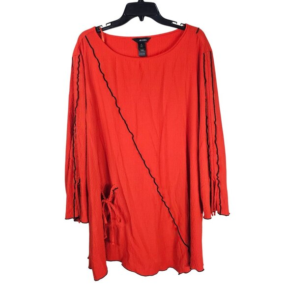Ali Miles Tops - Ali Miles Artsy Crinkle Knit Tunic‎ 3X Orange Boho Flowy Tie Detail Relaxed Fit